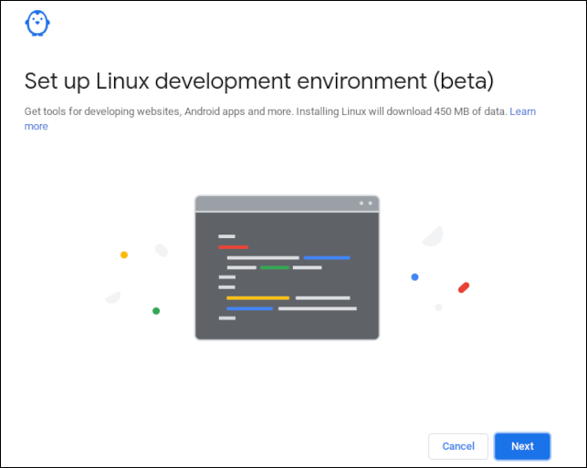 Диалоговое окно подтверждения установки ChromeOS Linux