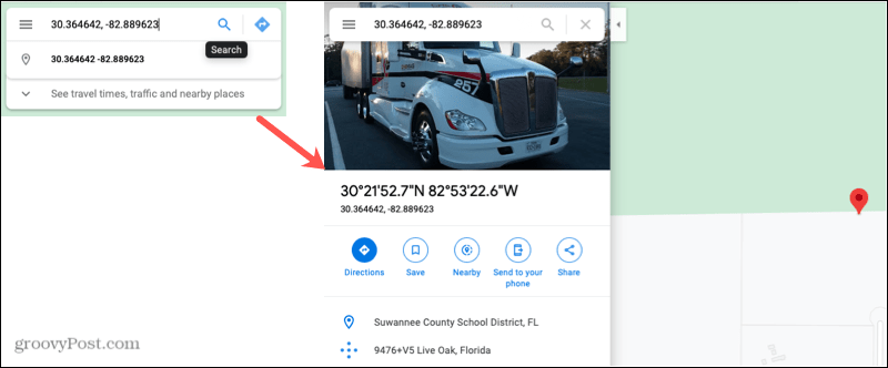 Google Maps Web Search Coordinates