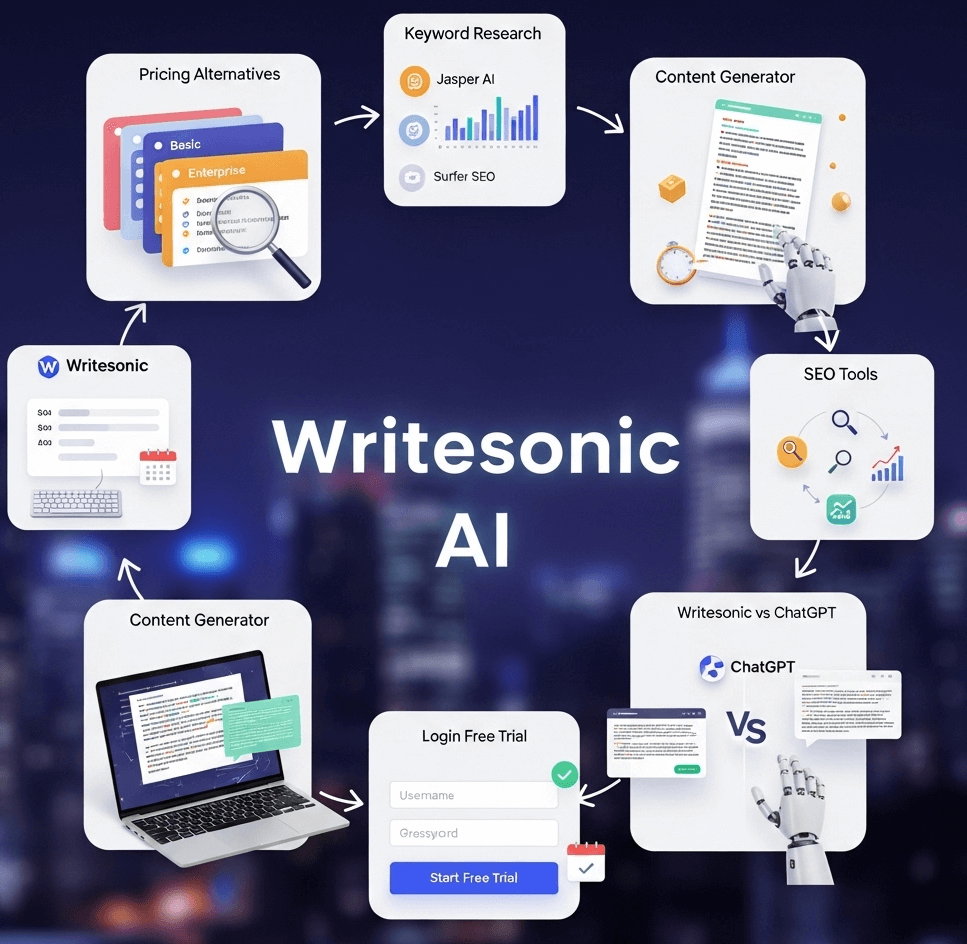 Writesonic ai review pricing alternatives keyword research content generator login free trial vs chatgpt seo tools
