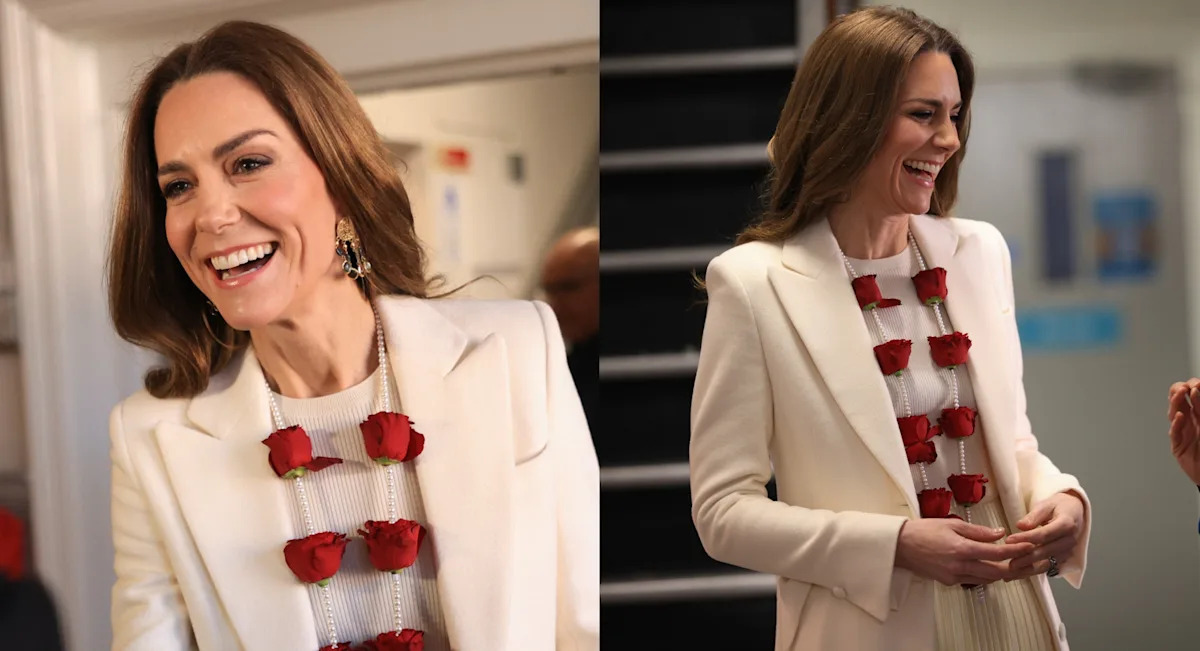 Kate Middleton Shows How to Transition from Winter to Spring in Ralph Lauren Pleated Knit Dress for Leicester Outing